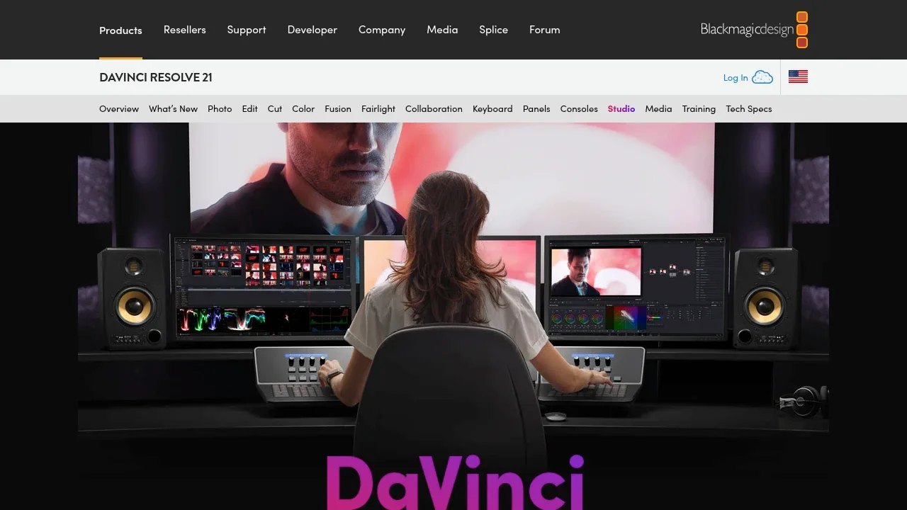 Screenshot of DaVinci Resolve Studio website