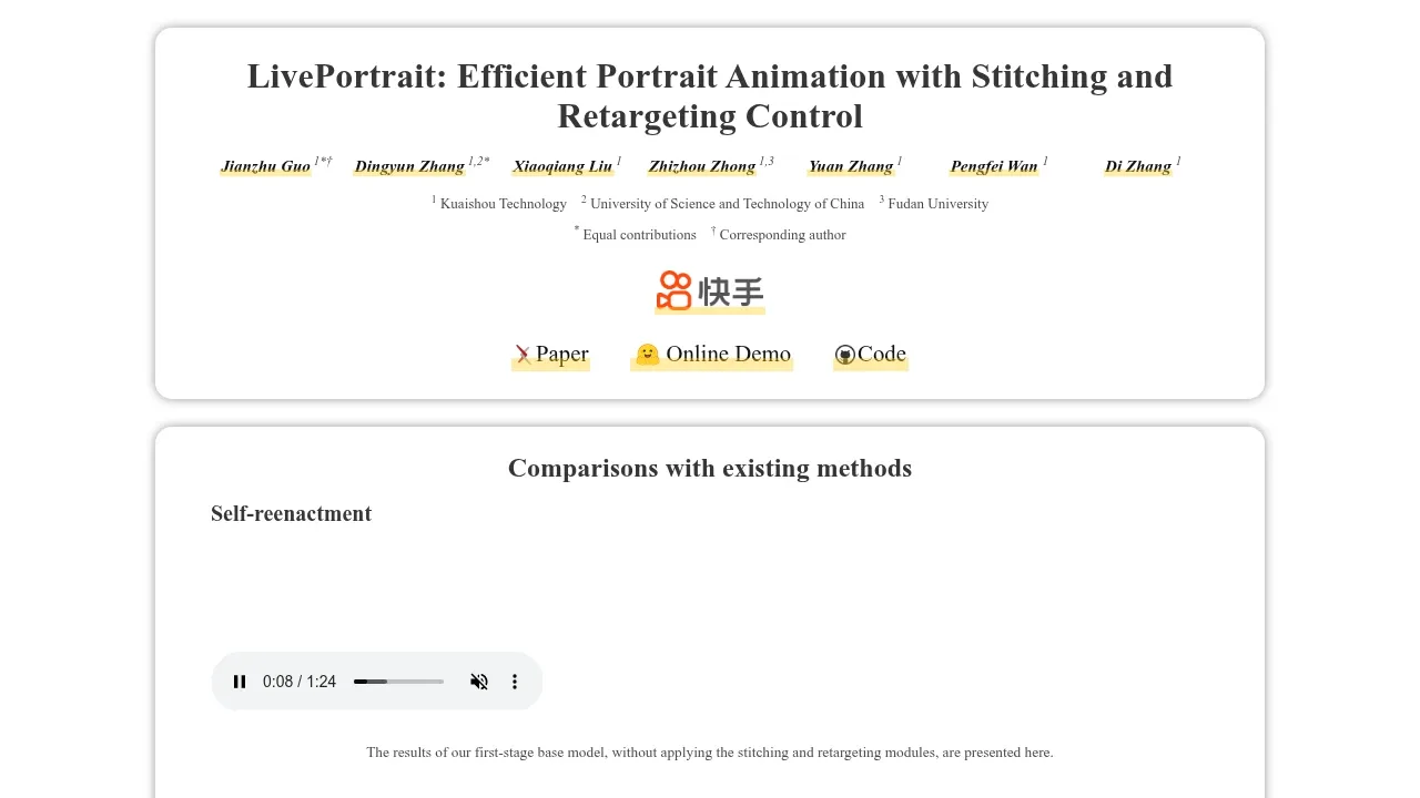 Screenshot of LivePortrait website