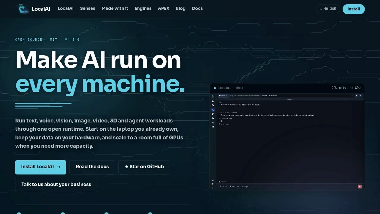 Screenshot of LocalAI website