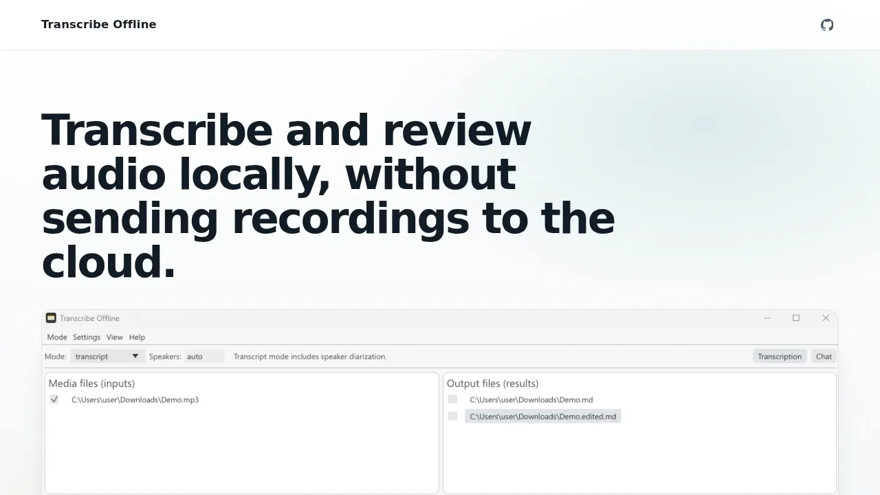 Screenshot of Transcribe Offline website