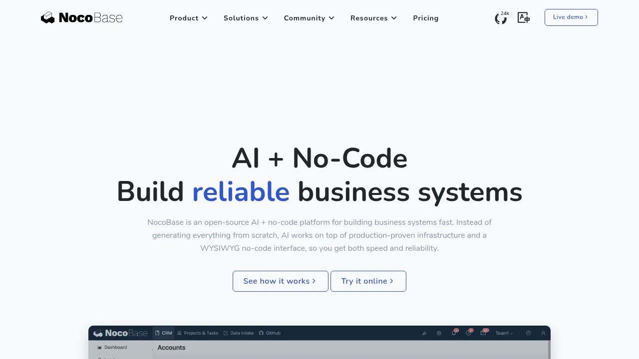Screenshot of NocoBase website