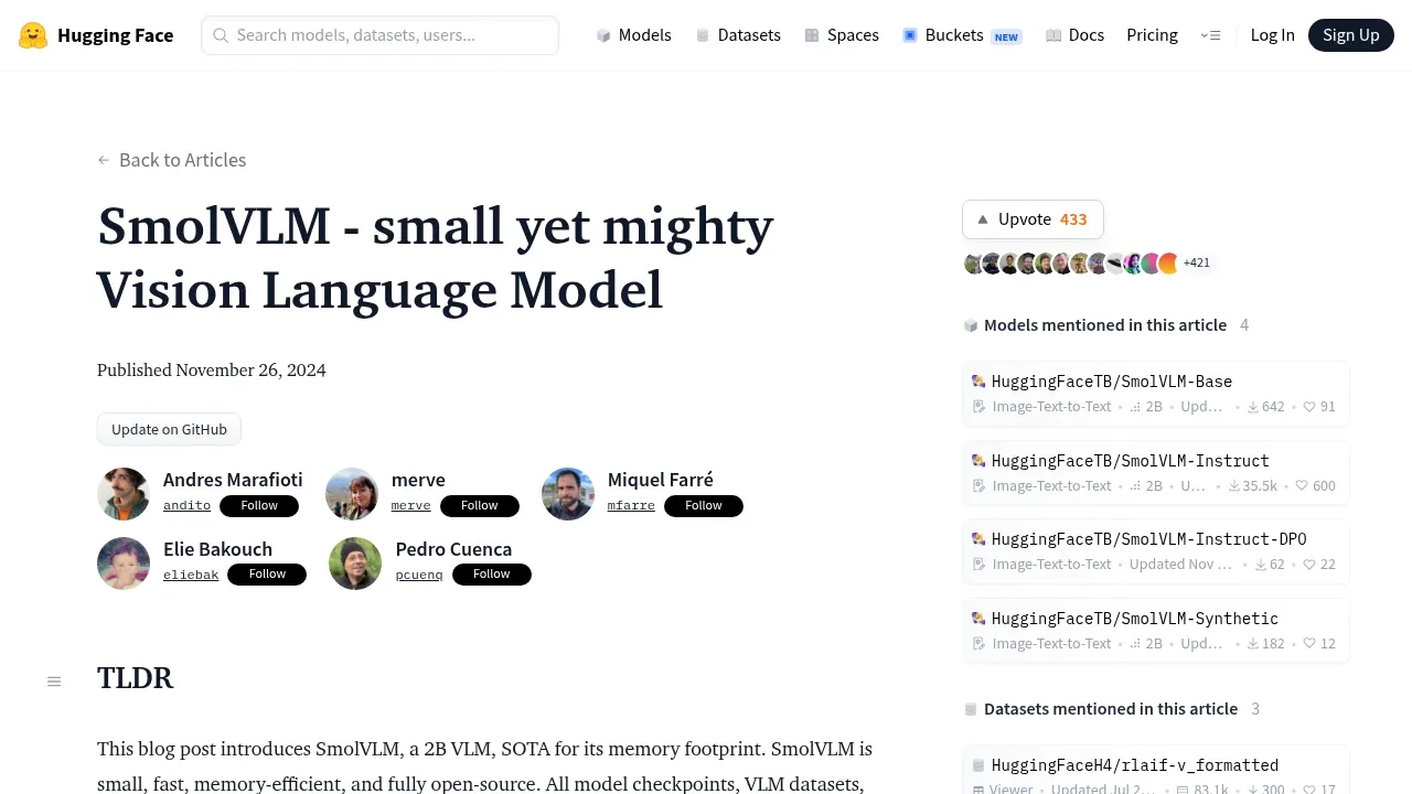 Screenshot of SmolVLM website