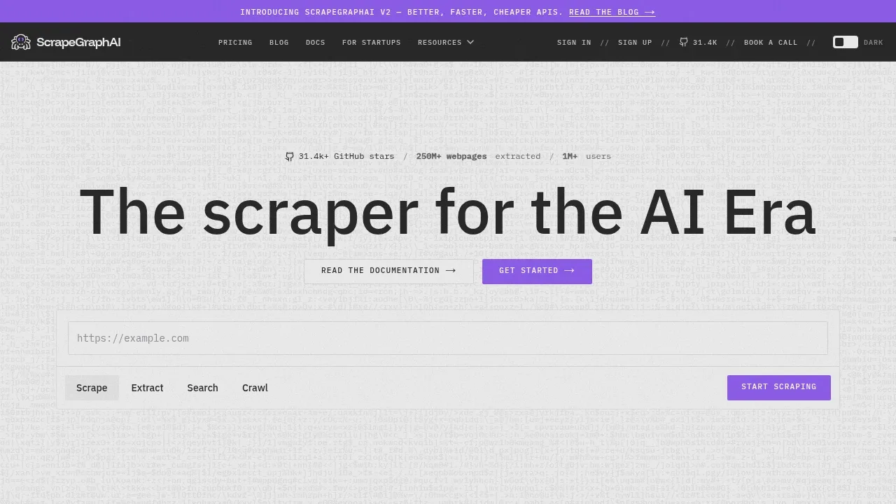 Screenshot of ScrapeGraphAI website