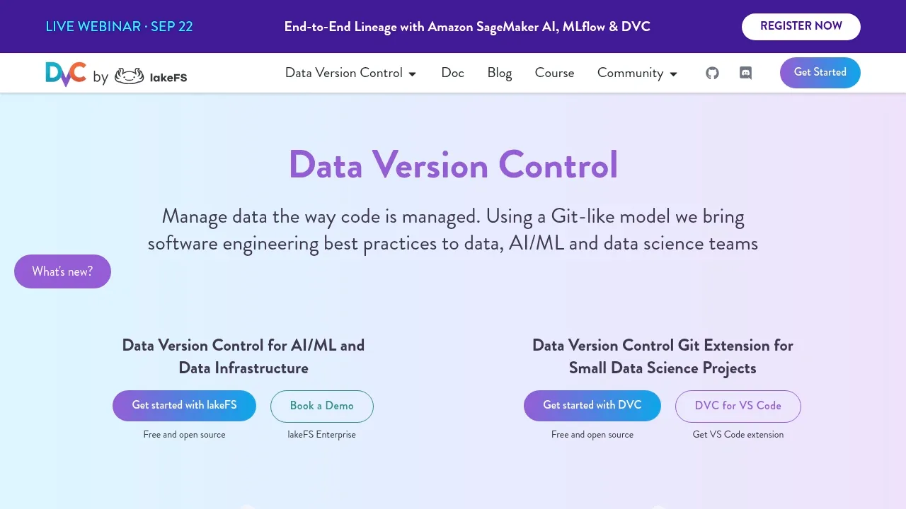 Screenshot of DVC website