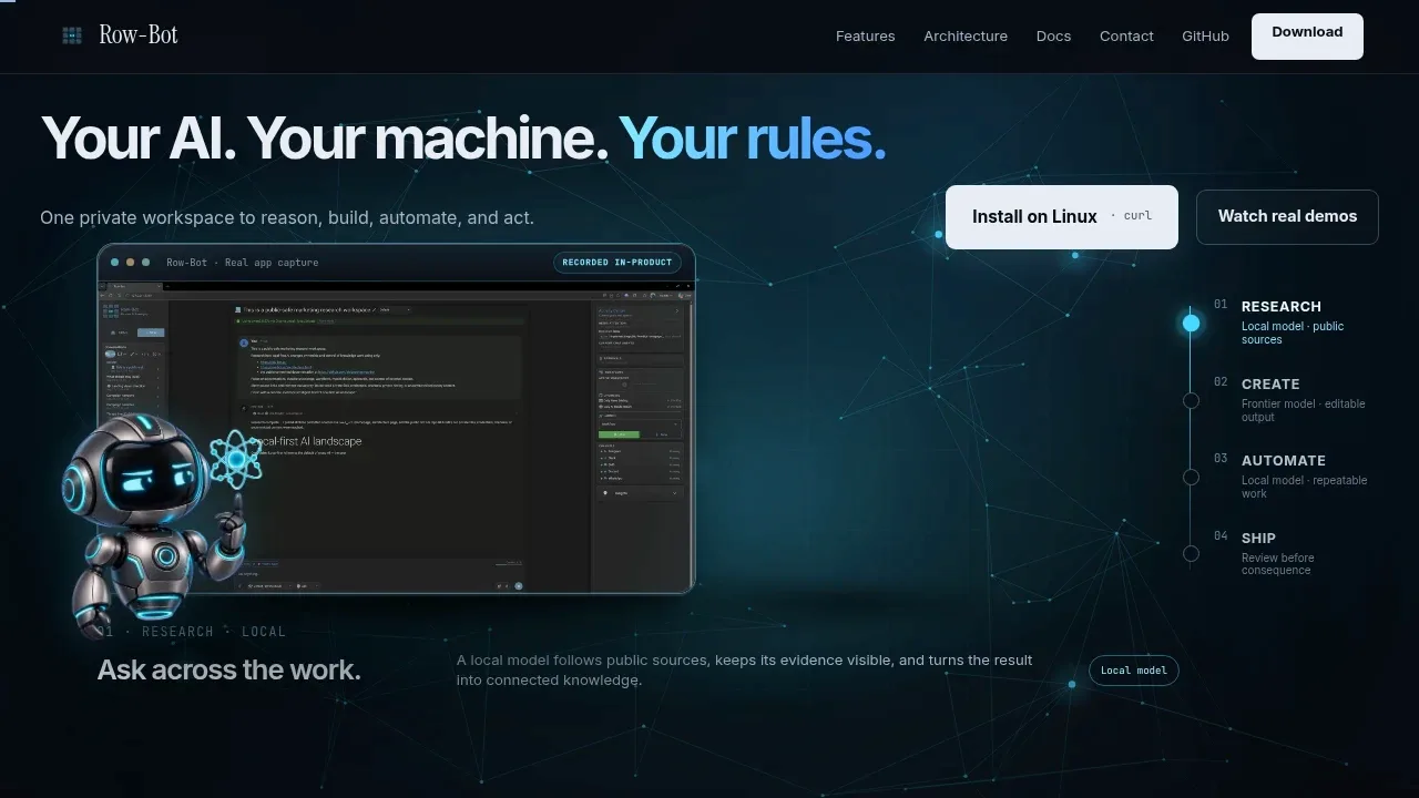 Screenshot of Row-Bot website