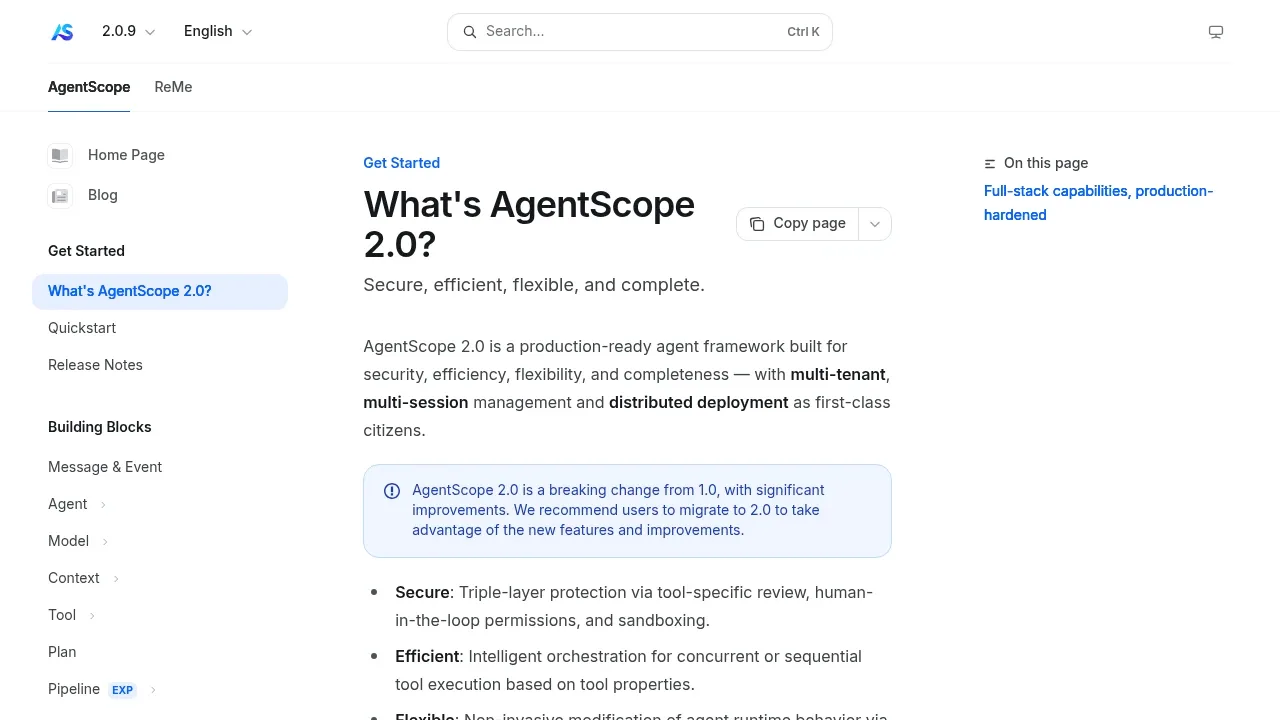 Screenshot of AgentScope website