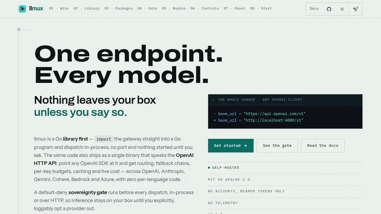 Screenshot of LLMux website