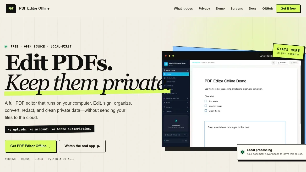 Screenshot of PDF Editor Offline website