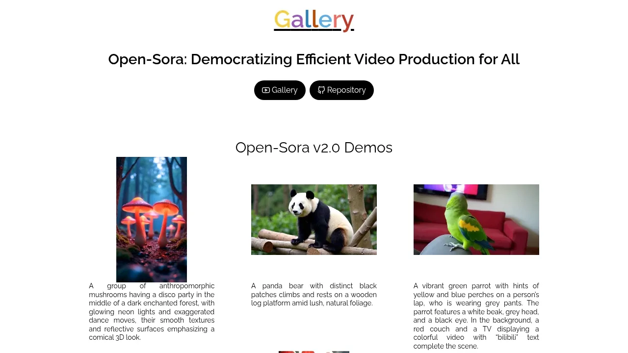 Screenshot of Open-Sora website