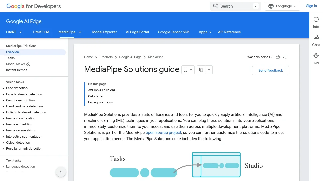Screenshot of MediaPipe website