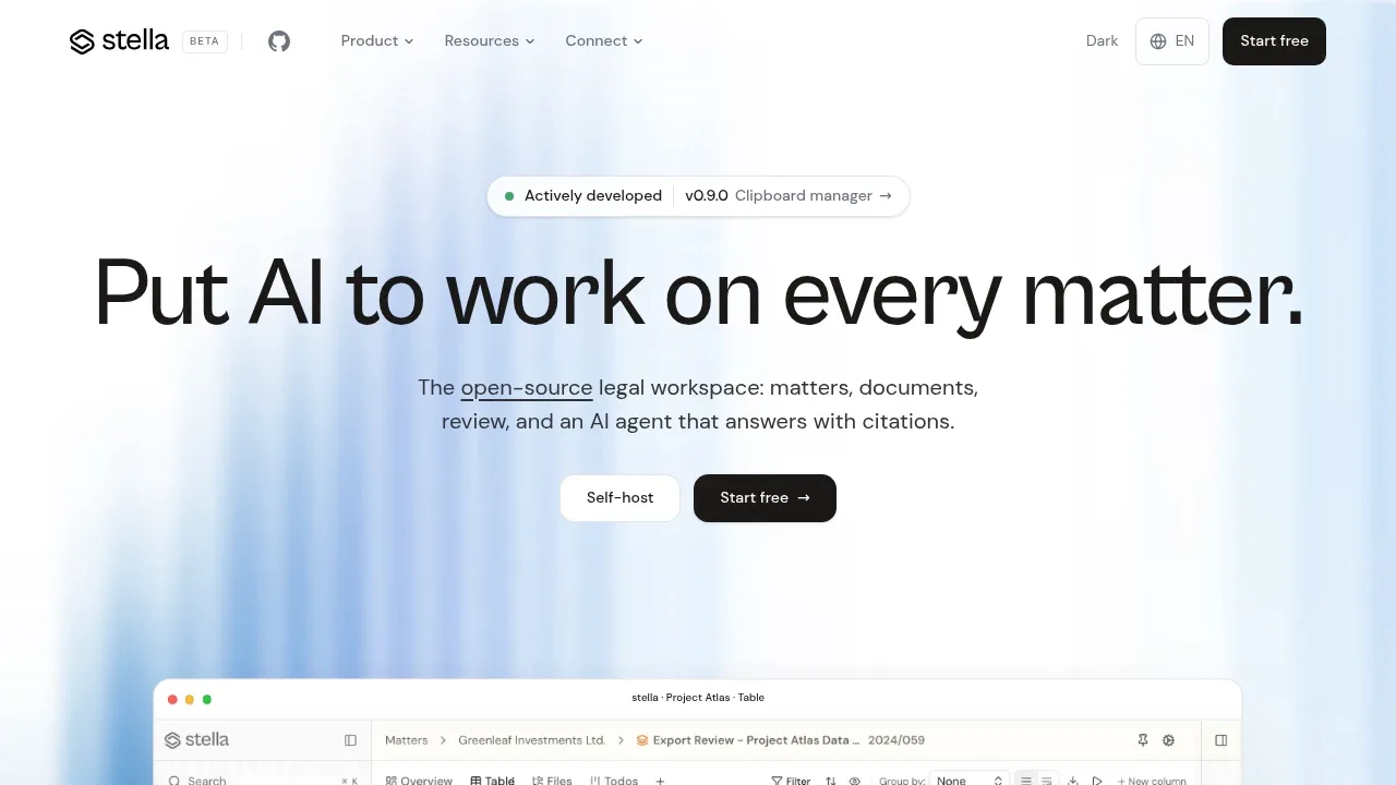 Screenshot of Stella website