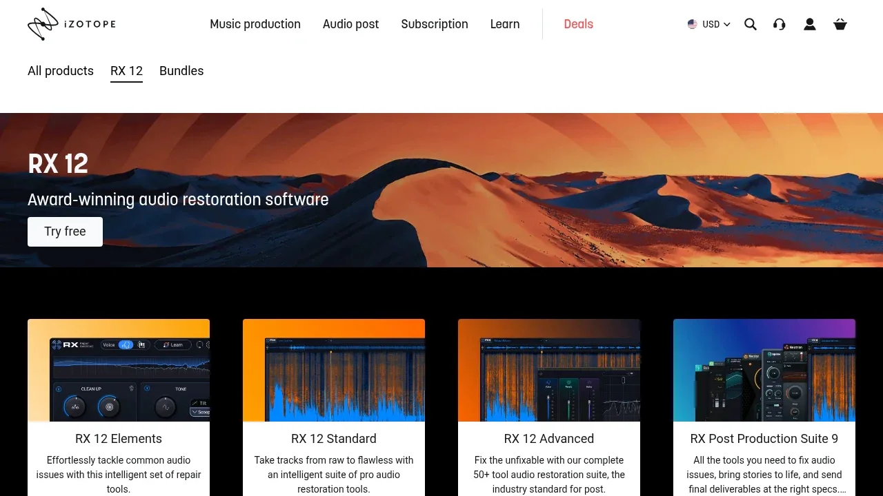 Screenshot of iZotope RX website
