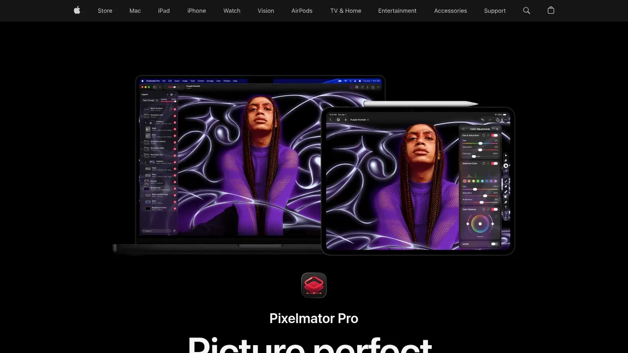 Screenshot of Pixelmator Pro website