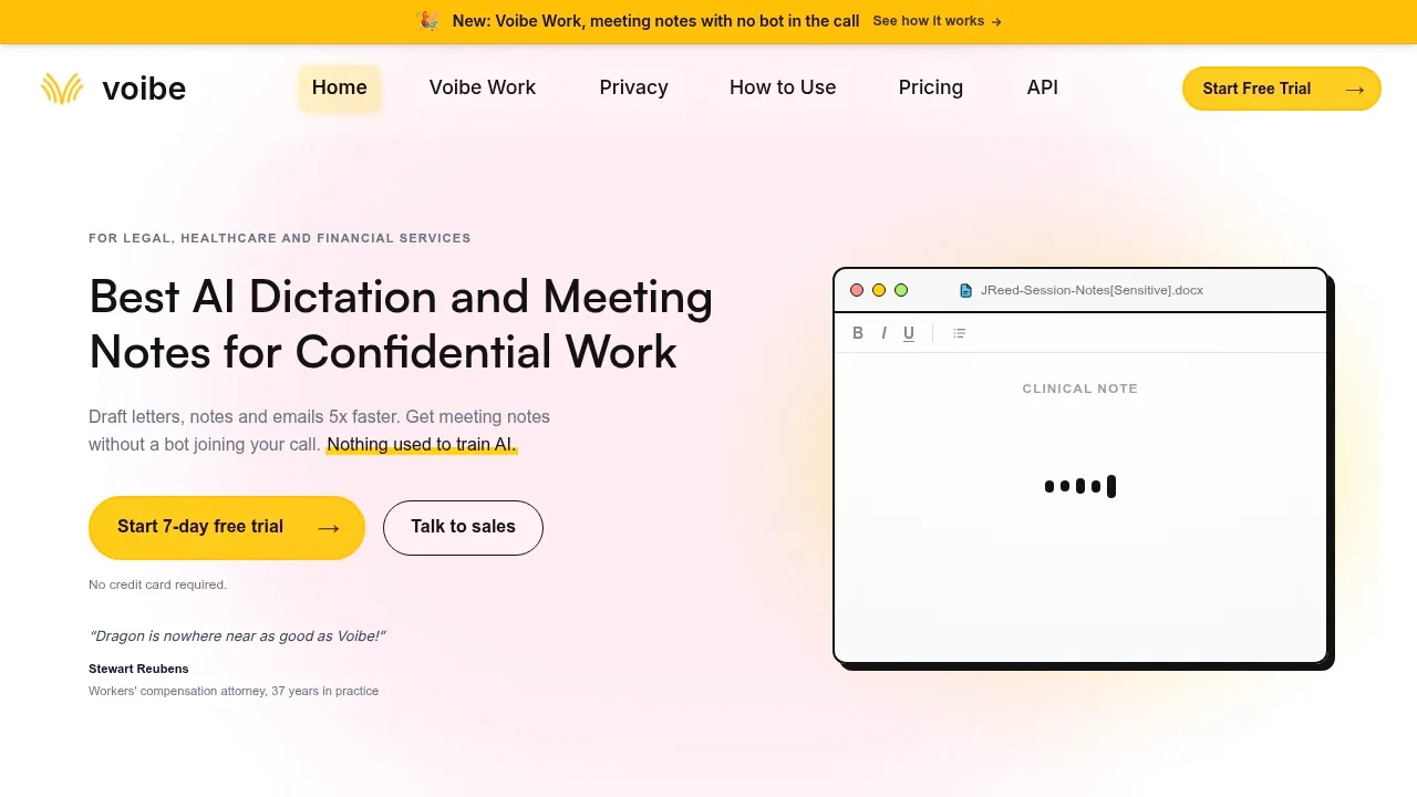 Screenshot of Voibe website