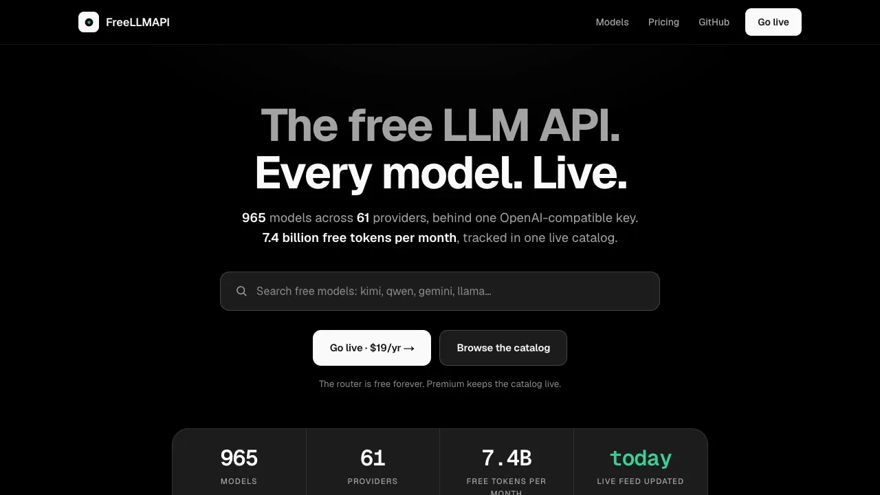 Screenshot of FreeLLMAPI website