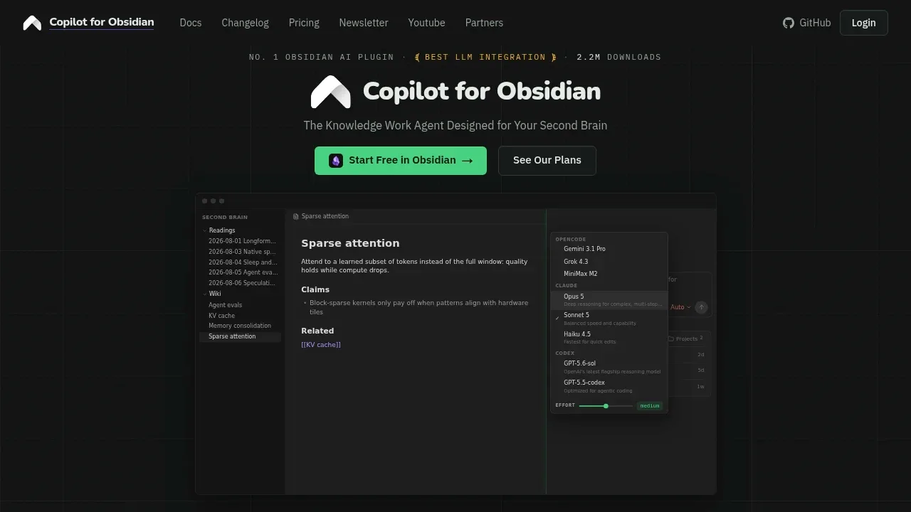 Screenshot of Obsidian Copilot website