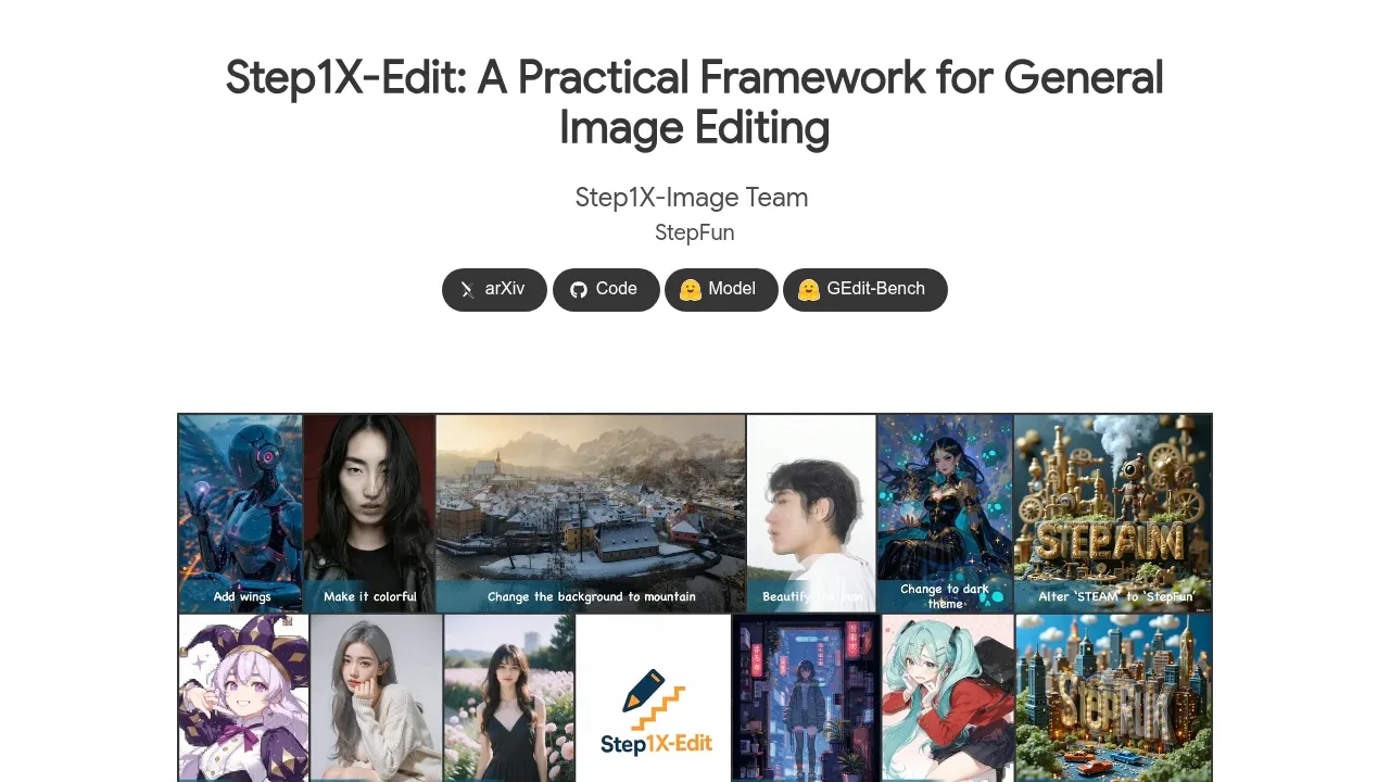 Screenshot of Step1X Edit website