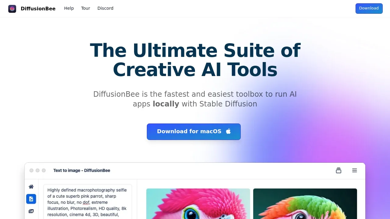 Screenshot of DiffusionBee website