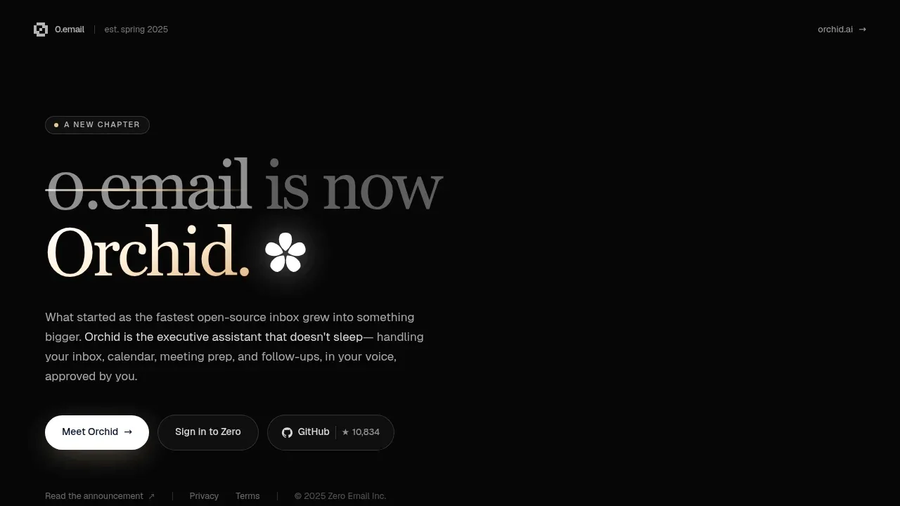 Screenshot of Zero (0.email) website