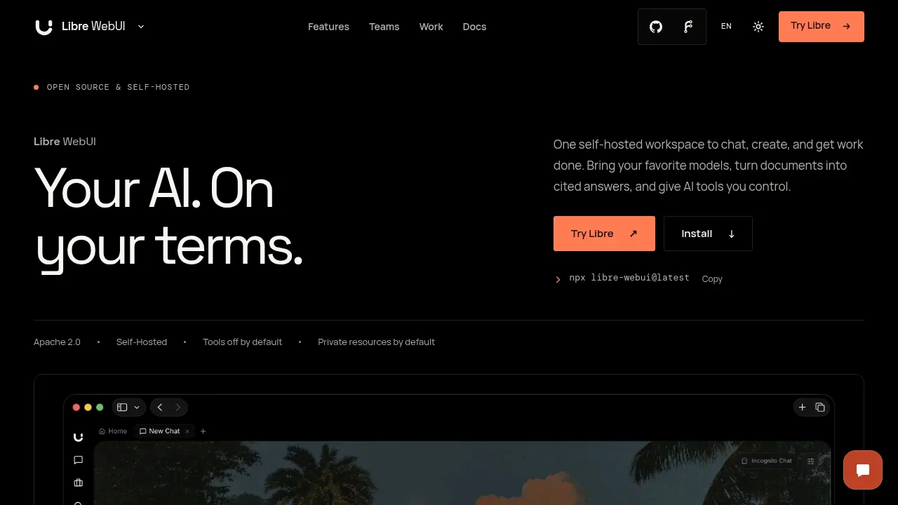 Screenshot of Libre WebUI website
