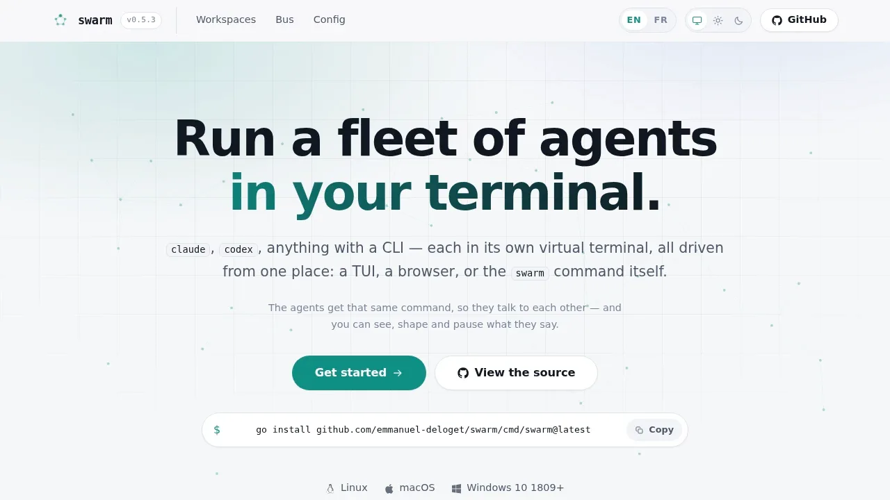 Screenshot of Swarm Fleet website