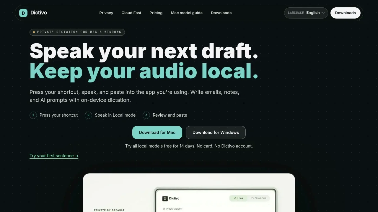 Screenshot of Dictivo website