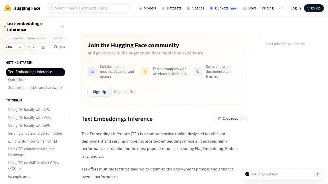 Screenshot of Text Embeddings Inference website