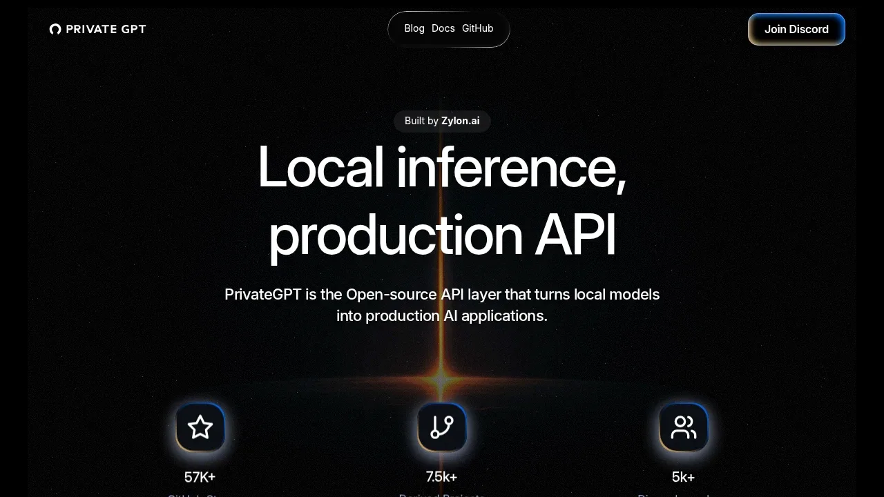 Screenshot of PrivateGPT website
