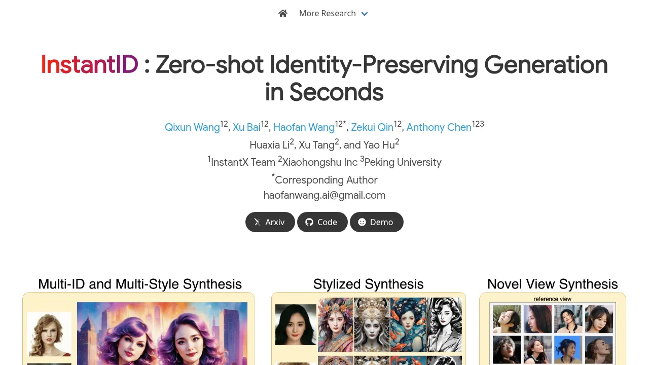 Screenshot of InstantID website