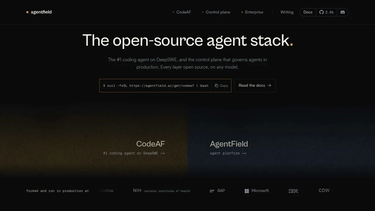 Screenshot of AgentField website