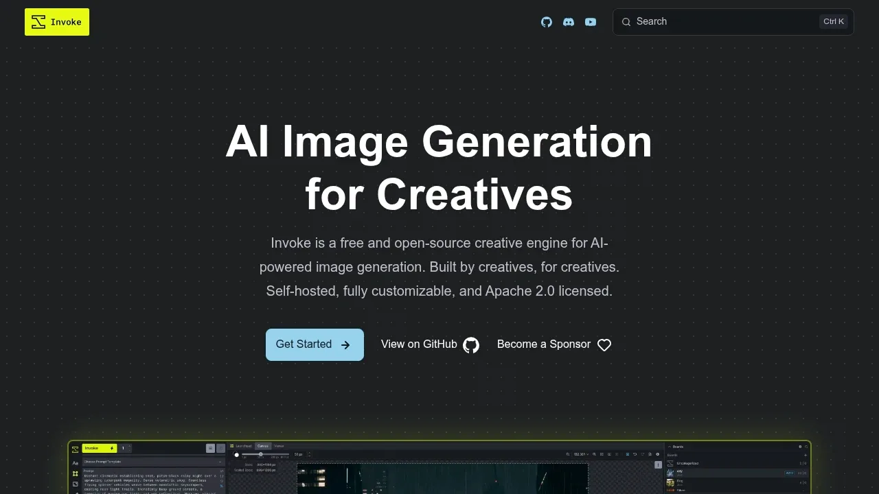 Screenshot of InvokeAI website