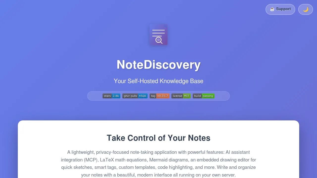 Screenshot of NoteDiscovery website