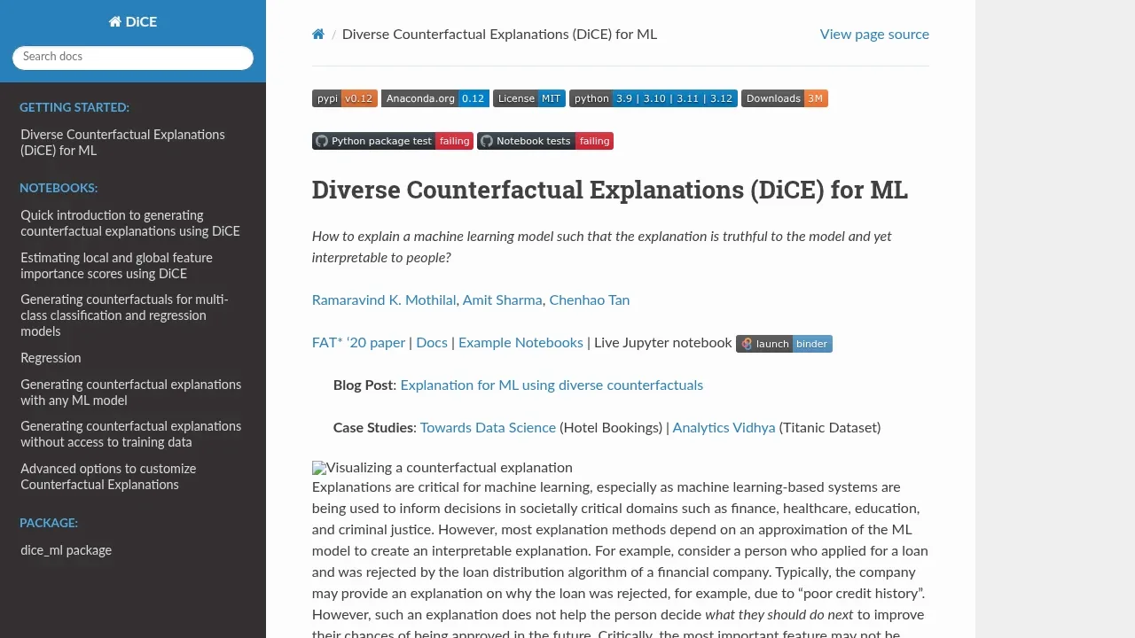 Screenshot of DiCE website