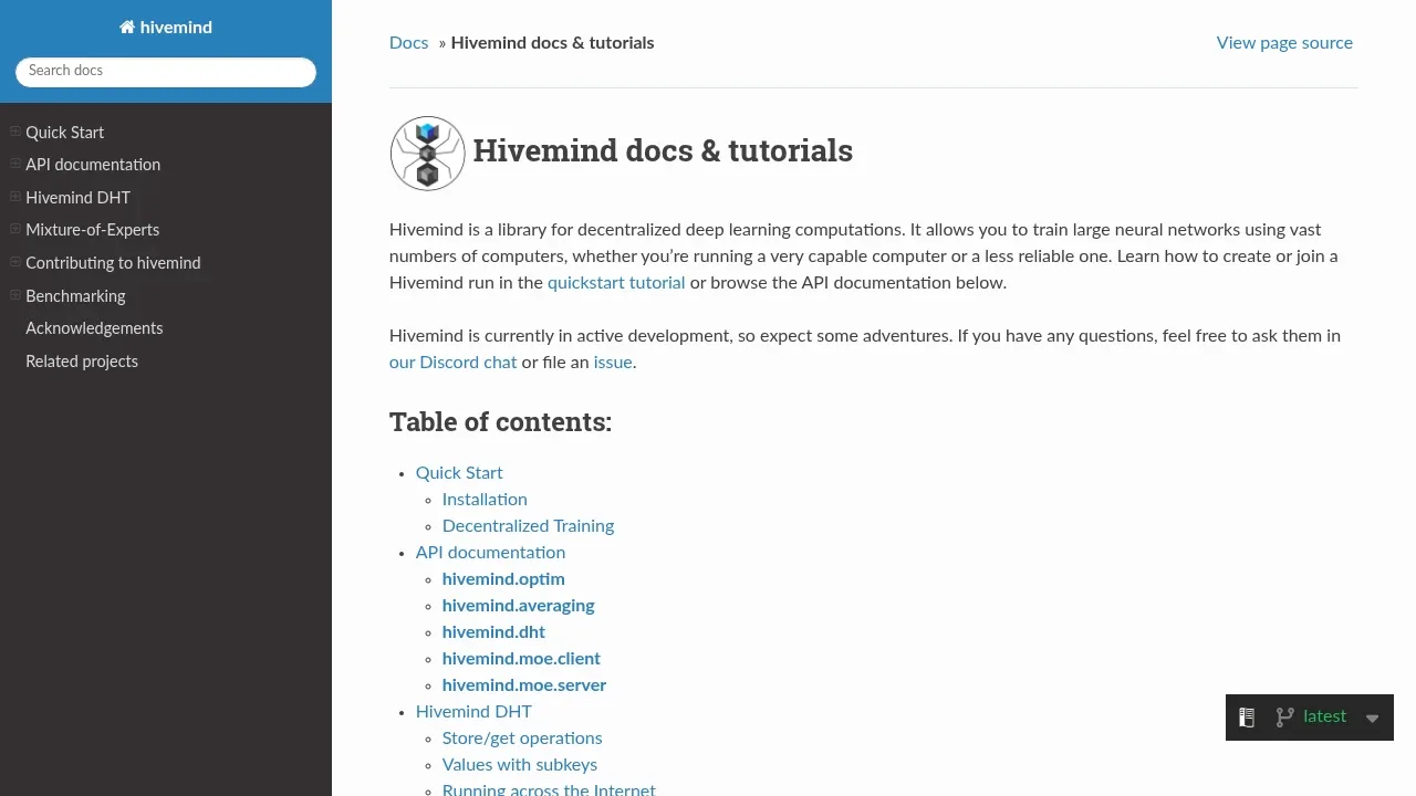 Screenshot of Hivemind website