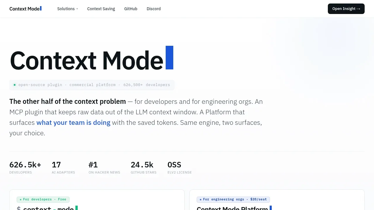 Screenshot of Context Mode website