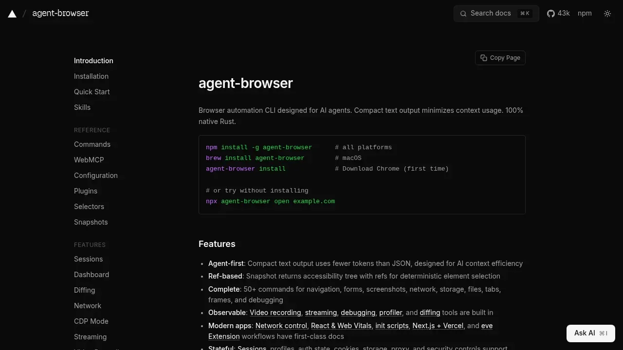 Screenshot of agent-browser website