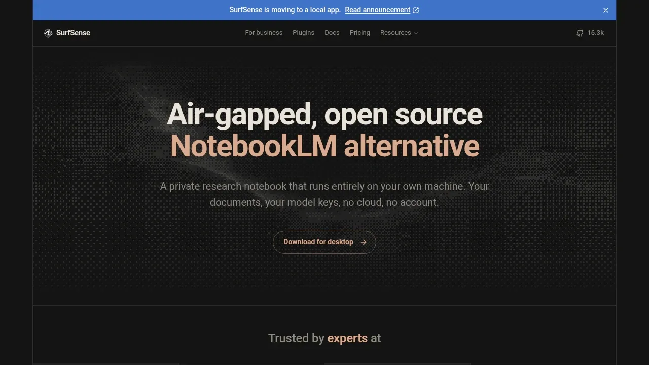 Screenshot of SurfSense website