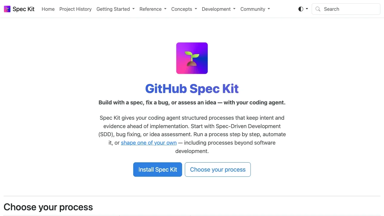 Screenshot of Spec Kit website