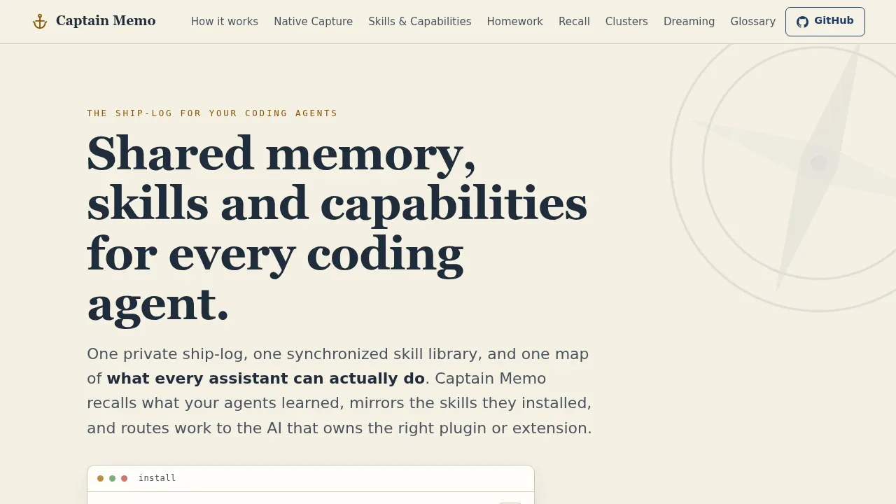 Screenshot of Captain Memo website
