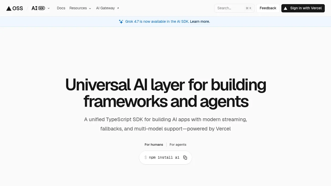 Screenshot of Vercel AI SDK website