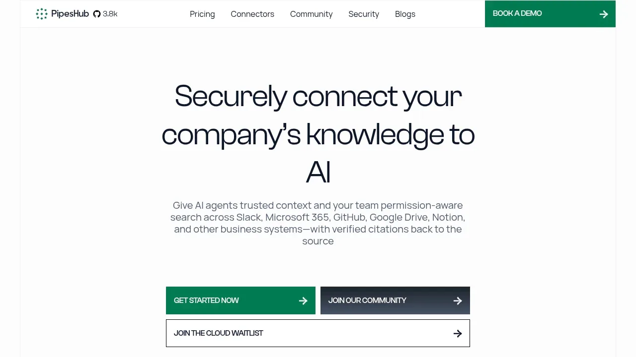 Screenshot of PipesHub website