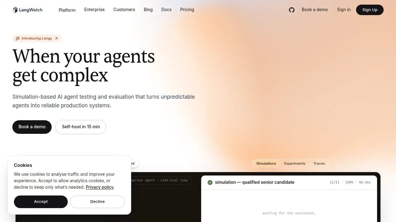 Screenshot of LangWatch website