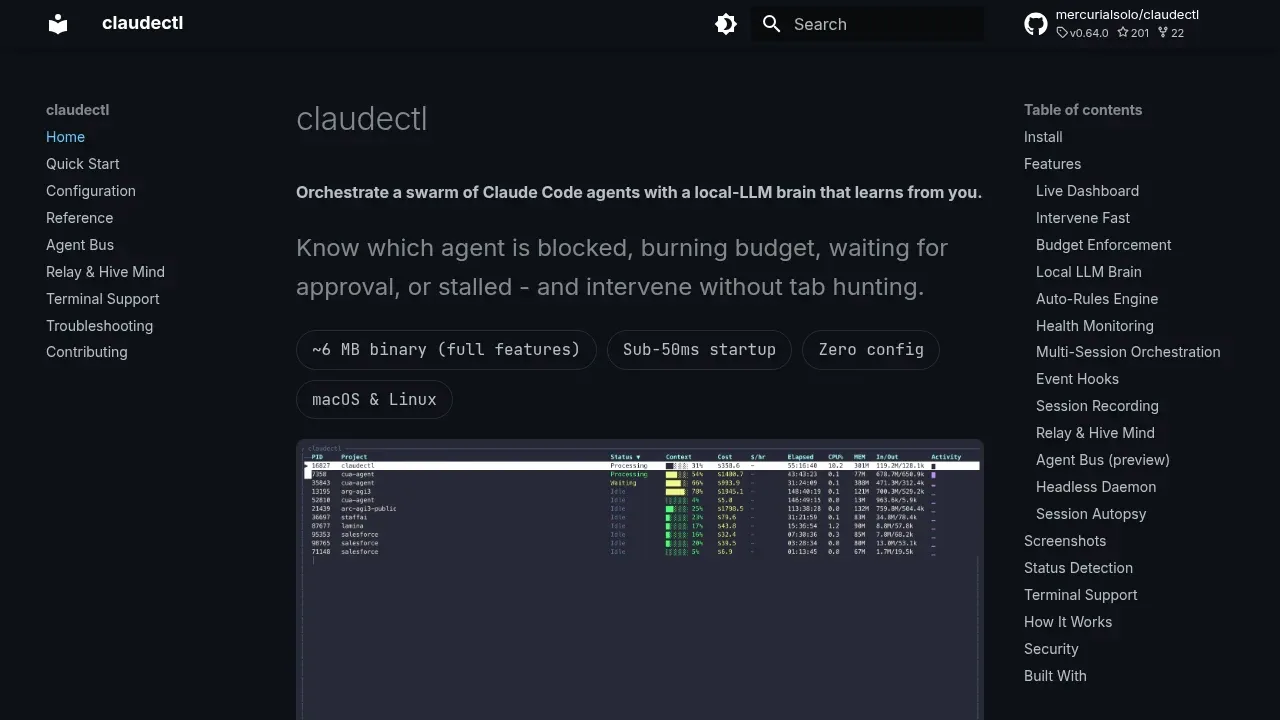 Screenshot of claudectl website