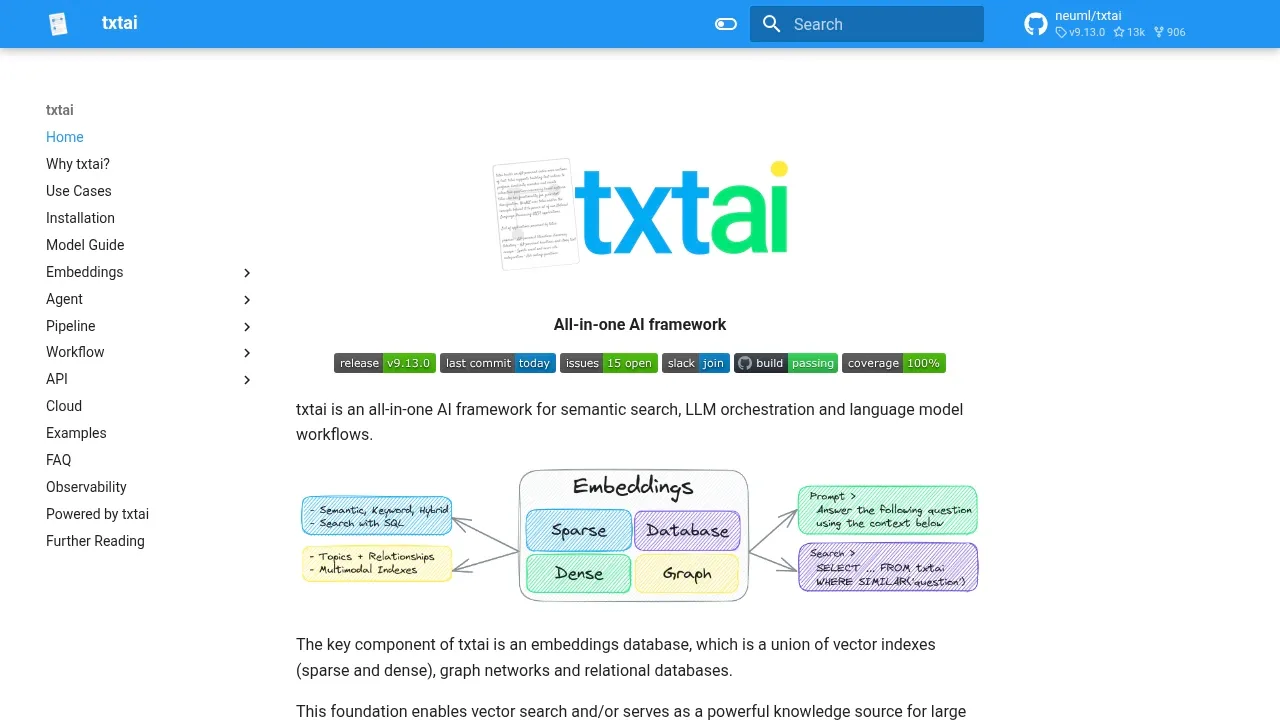 Screenshot of txtai website