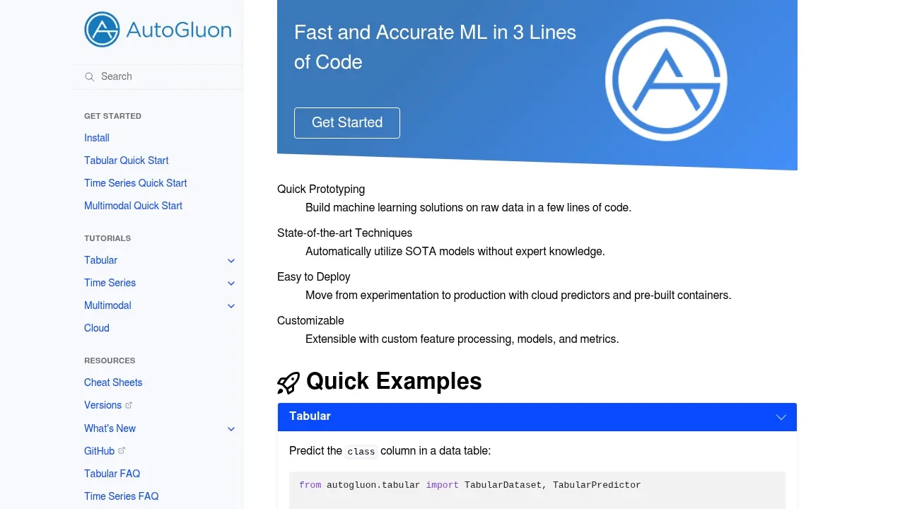 Screenshot of AutoGluon website