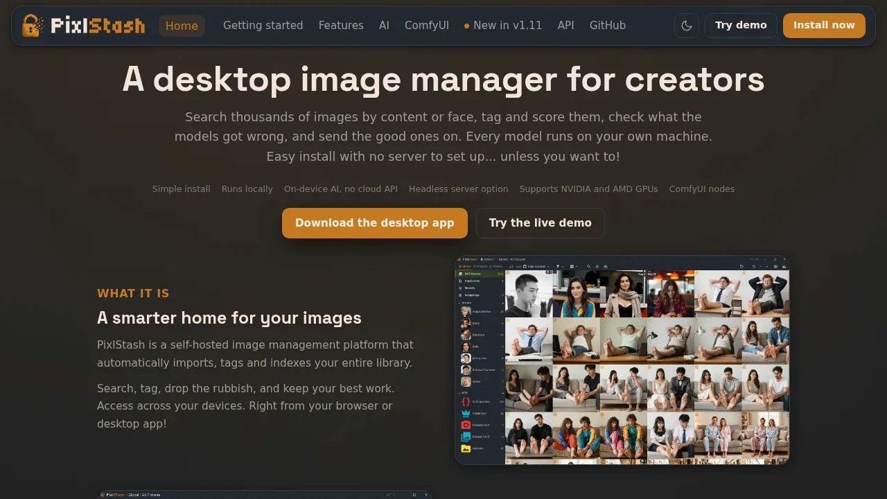 Screenshot of PixlStash website