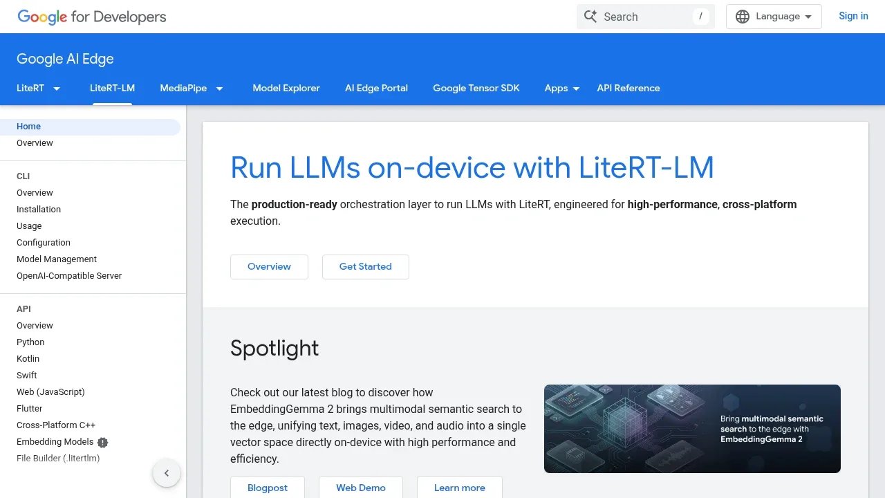 Screenshot of LiteRT-LM website