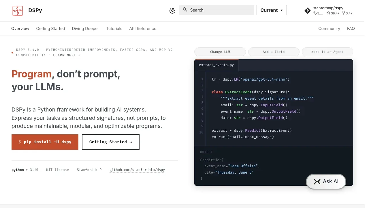 Screenshot of DSPy website