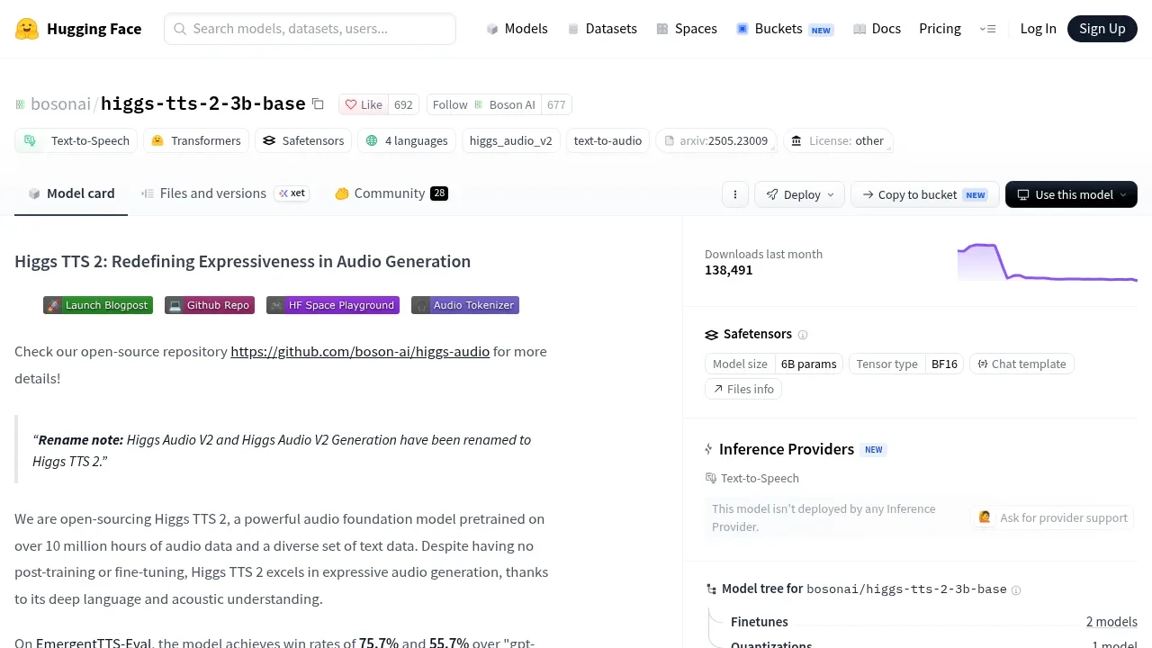 Screenshot of Higgs Audio website