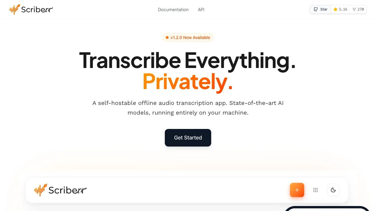Screenshot of Scriberr website